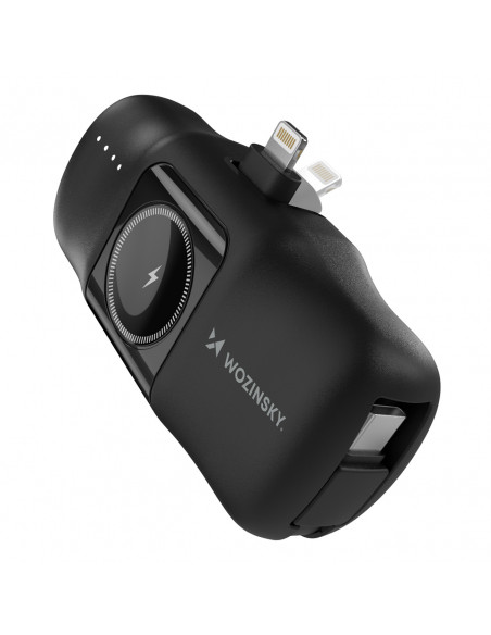 
Mini išorinė baterija 5000mAh 15W su „iPhone Lightning“ ir „Apple Watch“ įkrovikliu – juoda
