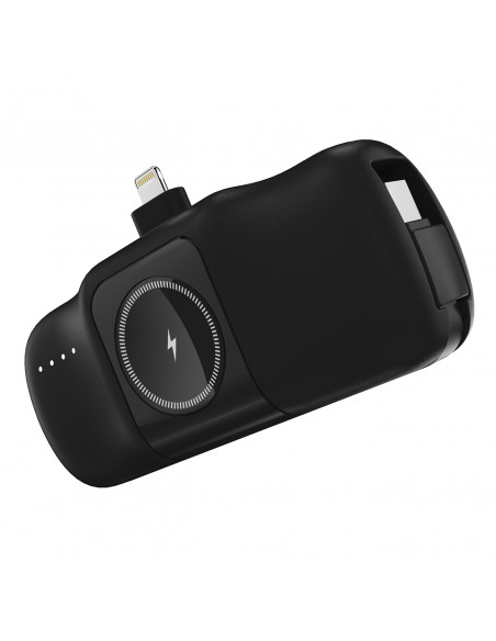 
Mini išorinė baterija 5000mAh 15W su „iPhone Lightning“ ir „Apple Watch“ įkrovikliu – juoda
