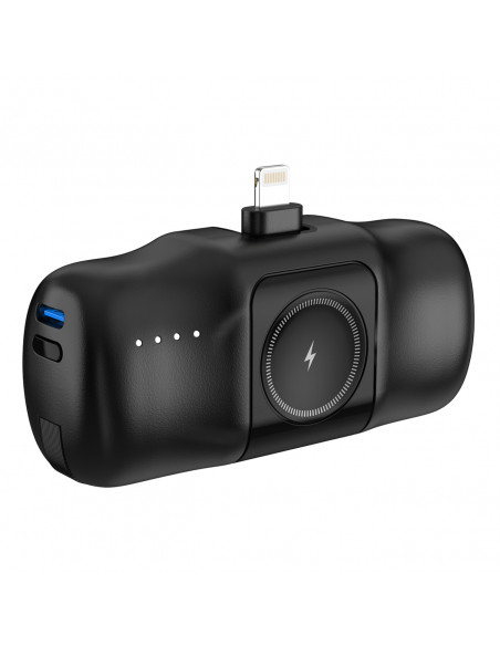 
Mini išorinė baterija 5000mAh 15W su „iPhone Lightning“ ir „Apple Watch“ įkrovikliu – juoda
