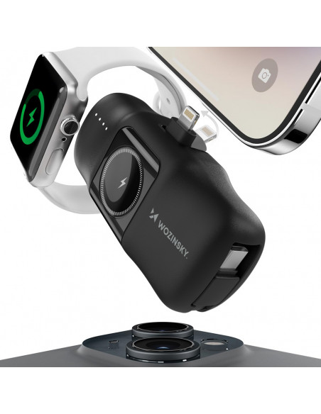 
Mini išorinė baterija 5000mAh 15W su „iPhone Lightning“ ir „Apple Watch“ įkrovikliu – juoda
