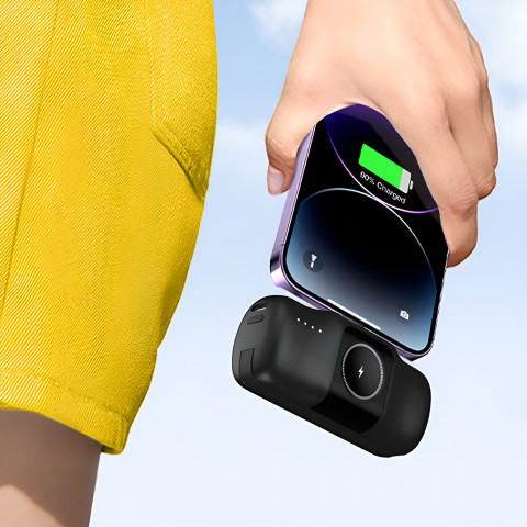 
Mini išorinė baterija 5000mAh 15W su „iPhone Lightning“ ir „Apple Watch“ įkrovikliu – juoda
