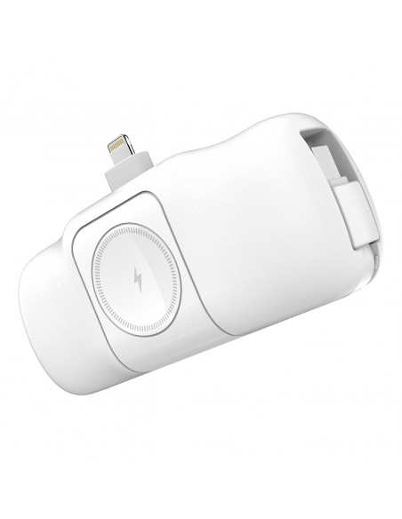 
Mini išorinė baterija 5000mAh 15W su „iPhone Lightning“ ir „Apple Watch“ įkrovikliu – balta
