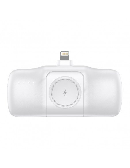 
Mini išorinė baterija 5000mAh 15W su „iPhone Lightning“ ir „Apple Watch“ įkrovikliu – balta
