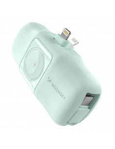 
Mini išorinė baterija 5000mAh 15W su „iPhone Lightning“ ir „Apple Watch“ įkrovikliu – žalia
