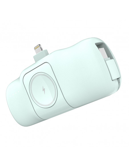 
Mini išorinė baterija 5000mAh 15W su „iPhone Lightning“ ir „Apple Watch“ įkrovikliu – žalia
