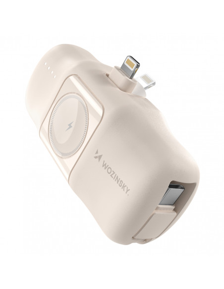 
Mini išorinė baterija 5000mAh 15W su „iPhone Lightning“ ir „Apple Watch“ įkrovikliu – smėlio spalvos
