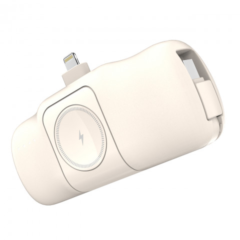 
Mini išorinė baterija 5000mAh 15W su „iPhone Lightning“ ir „Apple Watch“ įkrovikliu – smėlio spalvos
