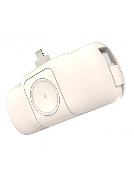 
Mini išorinė baterija 5000mAh 15W su „iPhone Lightning“ ir „Apple Watch“ įkrovikliu – smėlio spalvos

