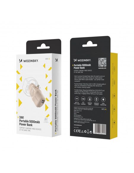 
Mini išorinė baterija 5000mAh 15W su „iPhone Lightning“ ir „Apple Watch“ įkrovikliu – smėlio spalvos
