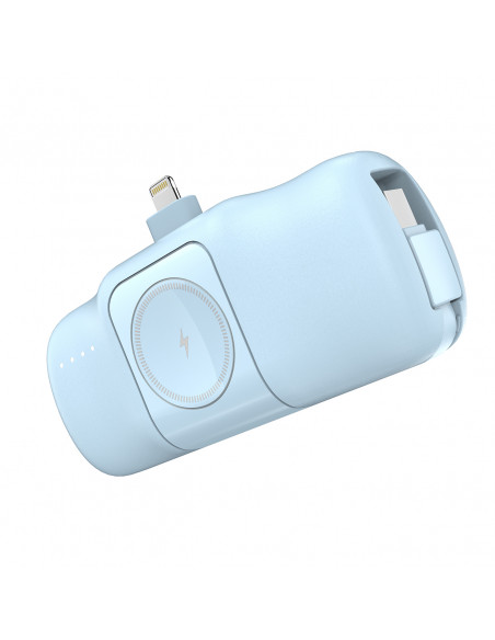 
Mini išorinė baterija 5000mAh 15W su „iPhone Lightning“ ir „Apple Watch“ įkrovikliu – mėlyna
