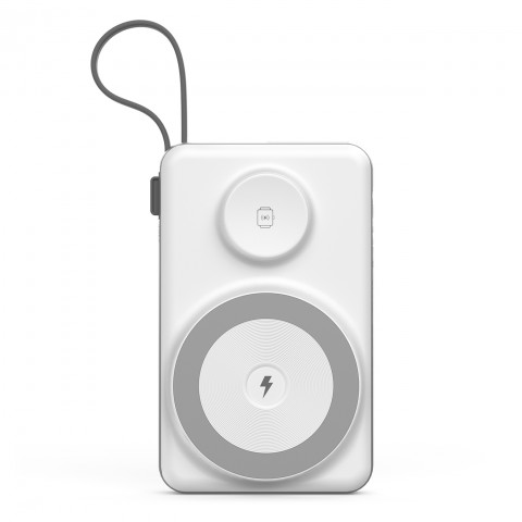 
10000mAh išorinė baterija su LED USB-C ir USB-A adapteriu, „Lightning“, „MagSafe“ ir „Apple Watch“ laikrodžiui, balta
