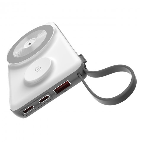 
10000mAh išorinė baterija su LED USB-C ir USB-A adapteriu, „Lightning“, „MagSafe“ ir „Apple Watch“ laikrodžiui, balta
