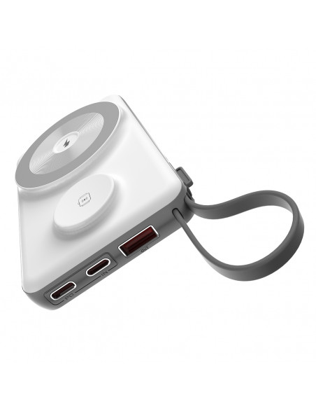 
10000mAh išorinė baterija su LED USB-C ir USB-A adapteriu, „Lightning“, „MagSafe“ ir „Apple Watch“ laikrodžiui, balta
