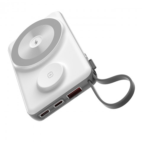 
10000mAh išorinė baterija su LED USB-C ir USB-A adapteriu, „Lightning“, „MagSafe“ ir „Apple Watch“ laikrodžiui, balta
