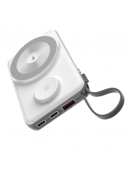 
10000mAh išorinė baterija su LED USB-C ir USB-A adapteriu, „Lightning“, „MagSafe“ ir „Apple Watch“ laikrodžiui, balta
