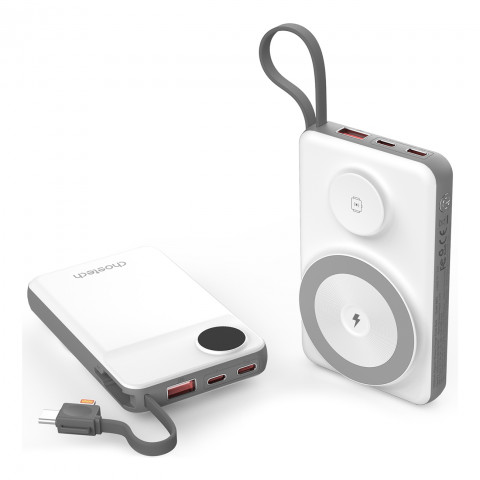 
10000mAh išorinė baterija su LED USB-C ir USB-A adapteriu, „Lightning“, „MagSafe“ ir „Apple Watch“ laikrodžiui, balta
