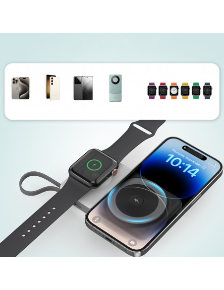 
10000mAh išorinė baterija su LED USB-C ir USB-A adapteriu, „Lightning“, „MagSafe“ ir „Apple Watch“ laikrodžiui, balta
