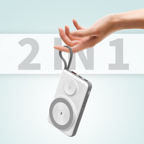 
10000mAh išorinė baterija su LED USB-C ir USB-A adapteriu, „Lightning“, „MagSafe“ ir „Apple Watch“ laikrodžiui, balta
