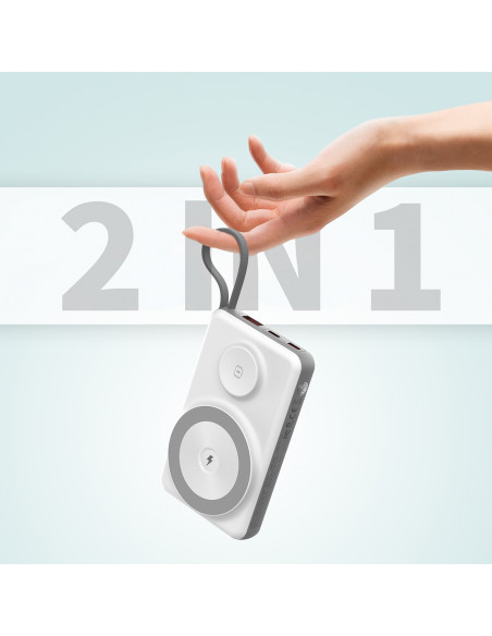 
10000mAh išorinė baterija su LED USB-C ir USB-A adapteriu, „Lightning“, „MagSafe“ ir „Apple Watch“ laikrodžiui, balta
