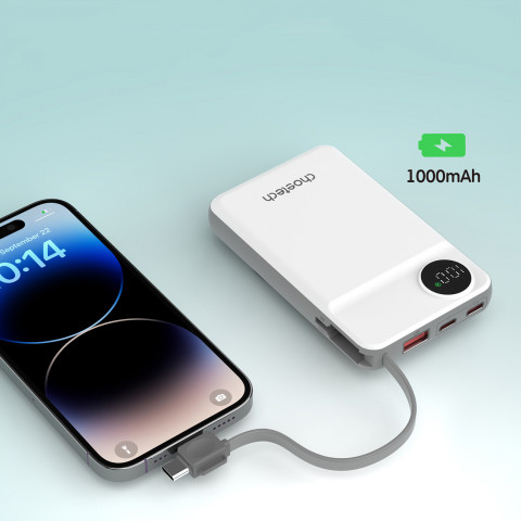 
10000mAh išorinė baterija su LED USB-C ir USB-A adapteriu, „Lightning“, „MagSafe“ ir „Apple Watch“ laikrodžiui, balta
