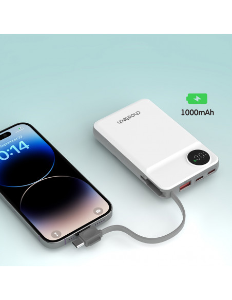 
10000mAh išorinė baterija su LED USB-C ir USB-A adapteriu, „Lightning“, „MagSafe“ ir „Apple Watch“ laikrodžiui, balta
