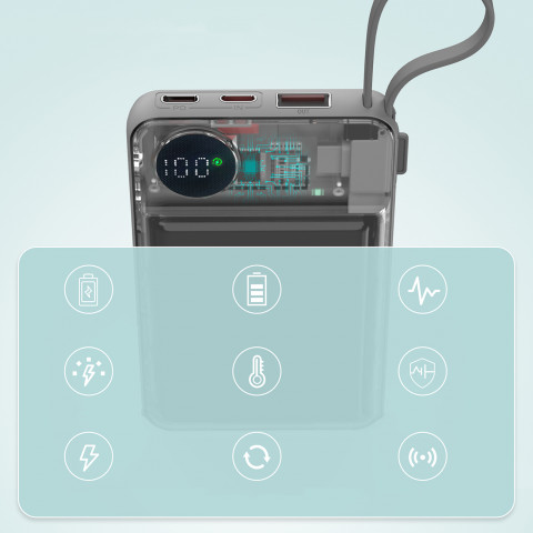 
10000mAh išorinė baterija su LED USB-C ir USB-A adapteriu, „Lightning“, „MagSafe“ ir „Apple Watch“ laikrodžiui, balta
