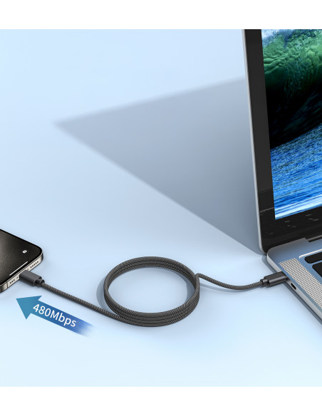 
USB-C 240W PD 3.1 laidas su magnetiniu tvarkytuvu 1,2 m - juodas
