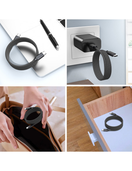 
USB-C 240W PD 3.1 laidas su magnetiniu tvarkytuvu 1,2 m - juodas
