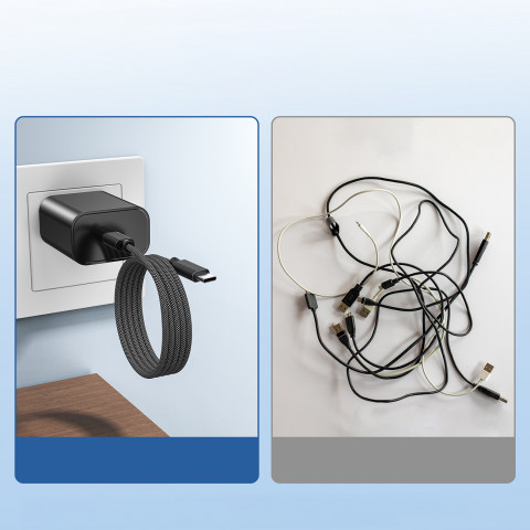 
USB-C 100W PD laidas su magnetiniu tvarkytuvu 1,2 m - juodas
