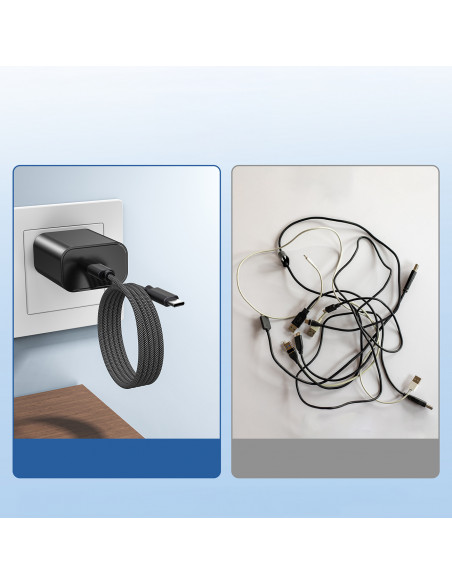 
USB-C 100W PD laidas su magnetiniu tvarkytuvu 1,2 m - juodas
