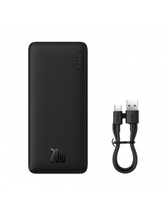 
„Airpow“ 20 W 10000 mAh išorinė baterija su USB-A - USB-C laidu, 30 cm, juoda
