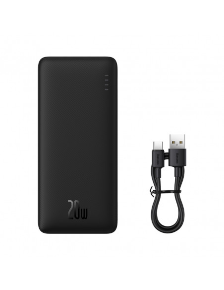 
„Airpow“ 20 W 10000 mAh išorinė baterija su USB-A - USB-C laidu, 30 cm, juoda

