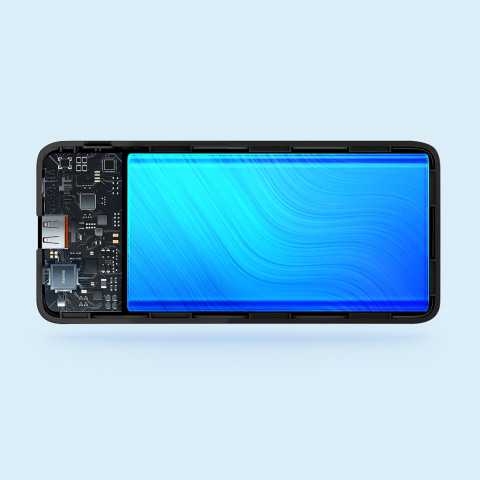 
„Airpow“ 20 W 10000 mAh išorinė baterija su USB-A - USB-C laidu, 30 cm, juoda
