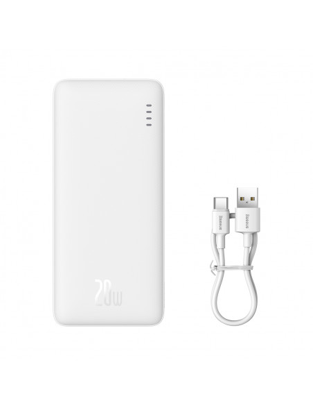 
„Airpow“ 20 W 10000 mAh išorinė baterija su USB-A - USB-C laidu, 30 cm, balta
