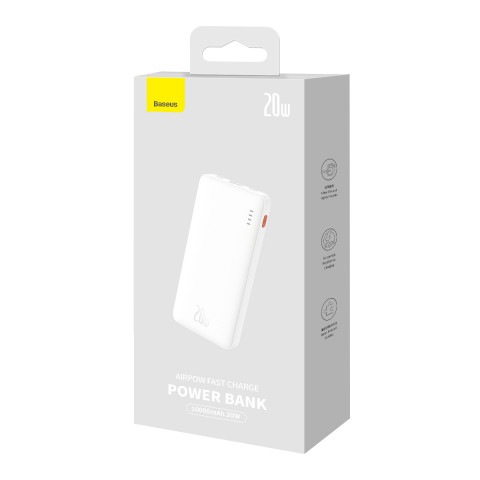 
„Airpow“ 20 W 10000 mAh išorinė baterija su USB-A - USB-C laidu, 30 cm, balta
