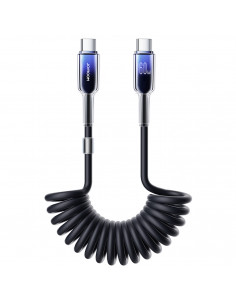 
USB-C spiralinis kabelis - USB-C Crystal-Clear serijos 60W 1,5m - juodas
