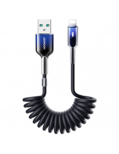 
USB-A spiralinis kabelis – iPhone Lightning Crystal-Clear serijos 3A 1,5 m – juodas
