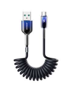 
USB-A - USB-C Crystal-Clear serijos 3A spiralinis kabelis 1,5 m - juodas
