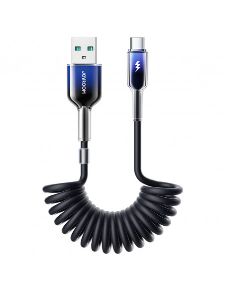 
USB-A - USB-C Crystal-Clear serijos 3A spiralinis kabelis 1,5 m - juodas
