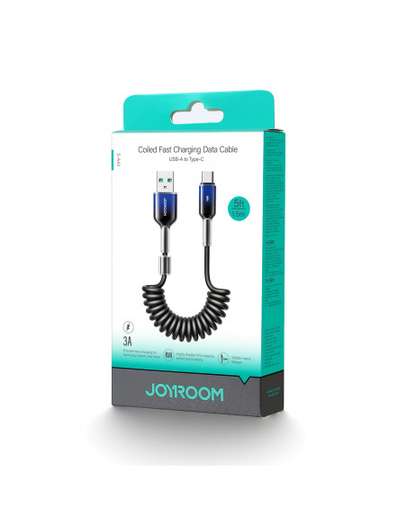 
USB-A - USB-C Crystal-Clear serijos 3A spiralinis kabelis 1,5 m - juodas
