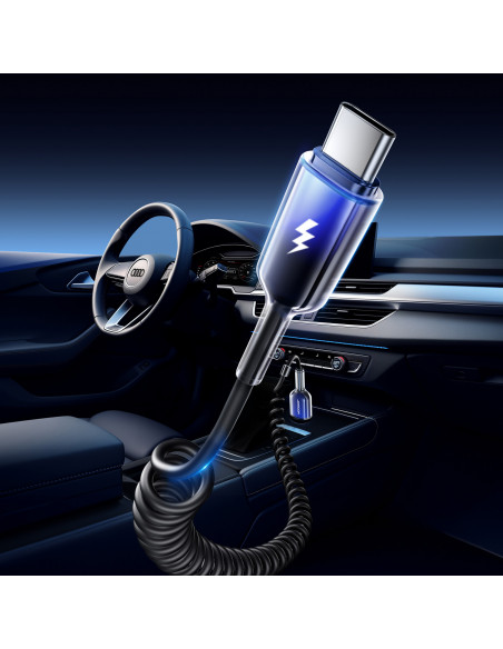 
USB-A - USB-C Crystal-Clear serijos 3A spiralinis kabelis 1,5 m - juodas
