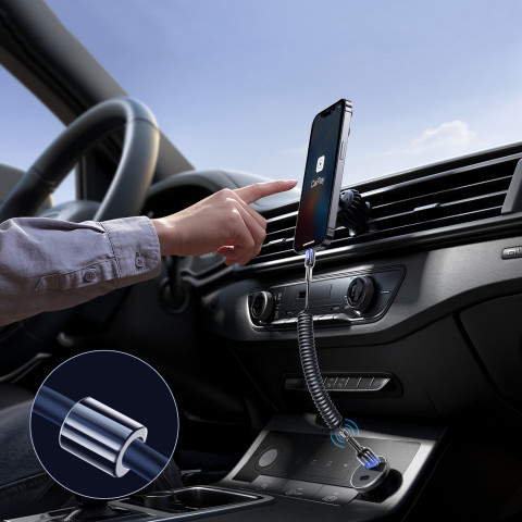 
USB-A - USB-C Crystal-Clear serijos 3A spiralinis kabelis 1,5 m - juodas
