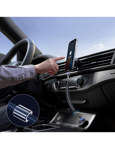 
USB-A - USB-C Crystal-Clear serijos 3A spiralinis kabelis 1,5 m - juodas
