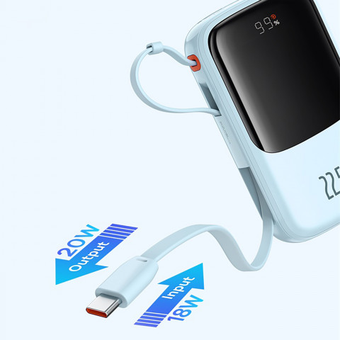 
Išorinė baterija 10000mAh Qpow Pro+ 22.5W USB-C - mėlyna
