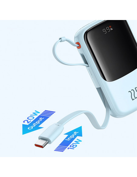 
Išorinė baterija 10000mAh Qpow Pro+ 22.5W USB-C - mėlyna
