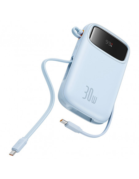 
„QPow 2“ 30 W 10000 mAh išorinė baterija su įmontuotais USB-C laidais – mėlyna
