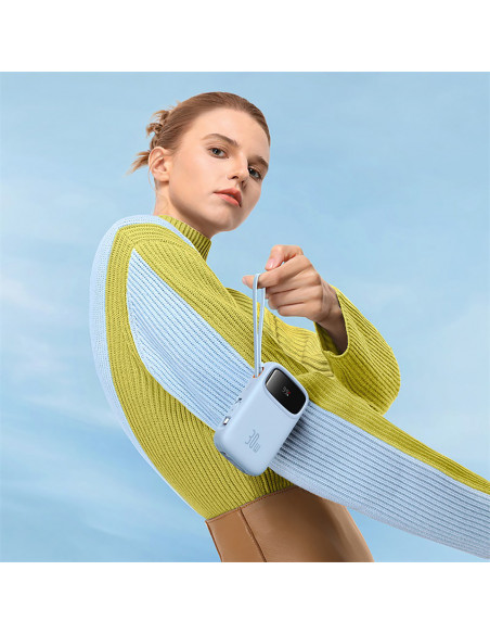 
„QPow 2“ 30 W 10000 mAh išorinė baterija su įmontuotais USB-C laidais – mėlyna
