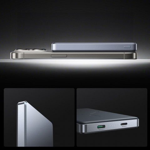 
„Powerbank Pro 10000mAh Ultrathin Magnetic PD 20W USB-C Lightning“ – pilka
