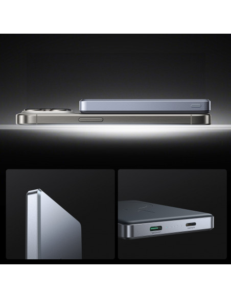 
„Powerbank Pro 10000mAh Ultrathin Magnetic PD 20W USB-C Lightning“ – pilka
