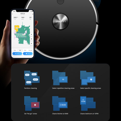 
U100 Lite robotas dulkių siurblys su šluostės funkcija + įkrovimo stotelė - pilkas
